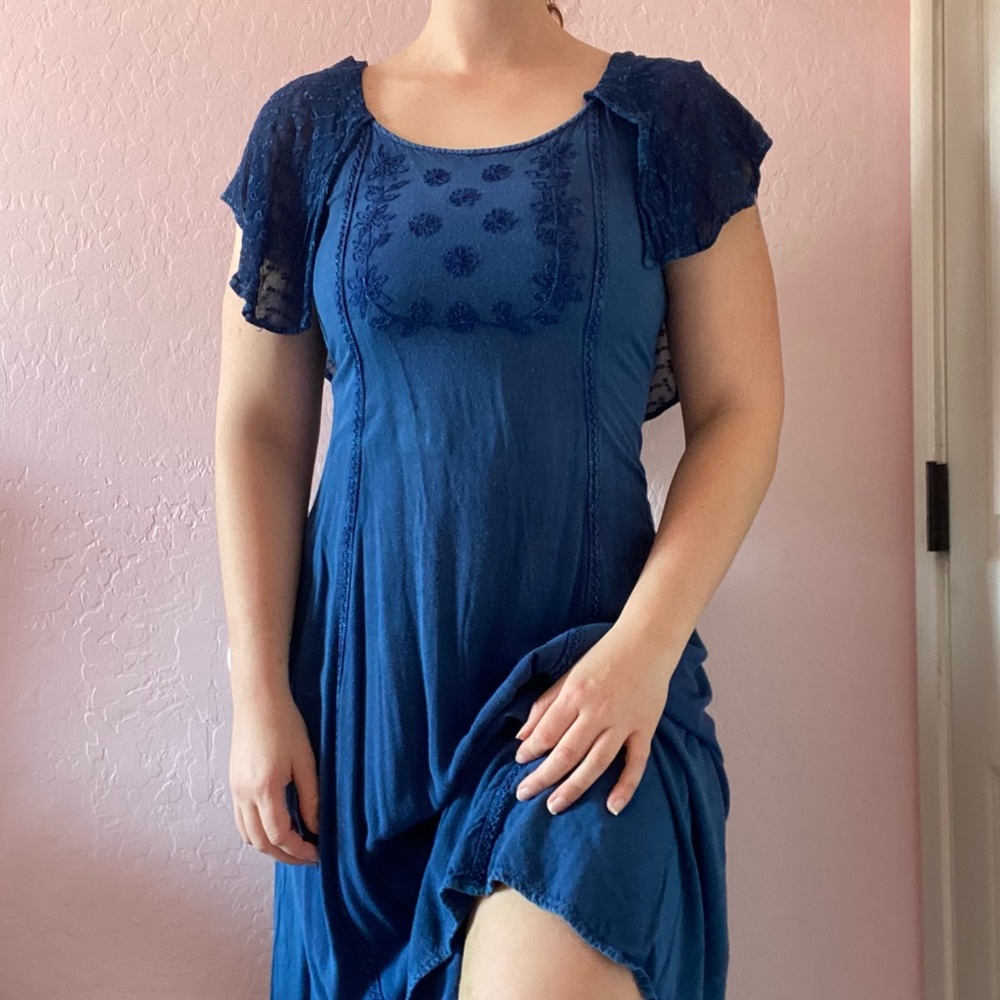 Blue Deadstock Lace Cape Dress